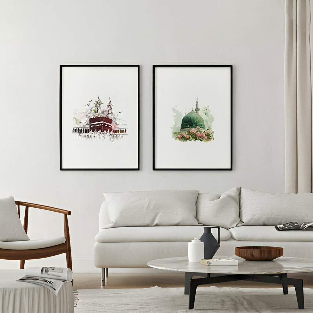 Masjid Nabawi & Masjid Al-Haram – Handmade & Digital Painting Wall Art